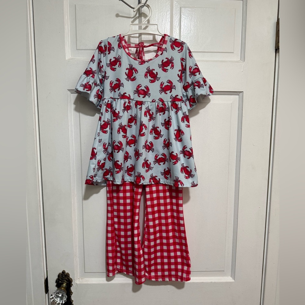 4T Girls Crab Boil Beach Pants Matching Set Summer Spring Outfit Seafood